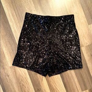 Express| Women’s High Waist Black Sequin Party Shorts NWT